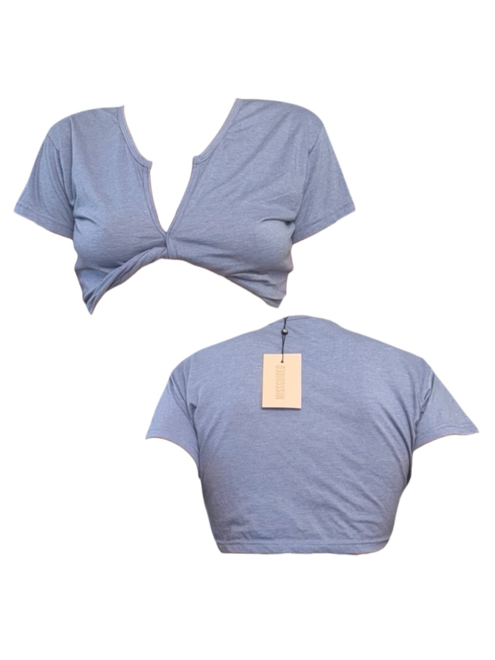 Missguided Blue Tie Front Crop Top